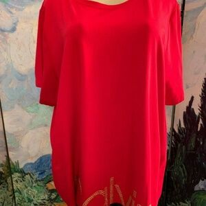 Calvin Klein Red Logo Studded Short Sleeve Top